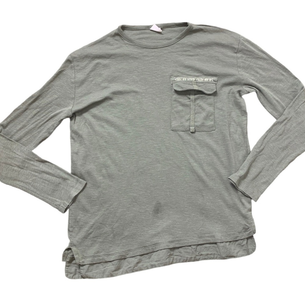 Zara Boys Olive Green Long Sleeve Pocket Cargo Tee Age 11-12 Years